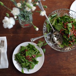 Dandelion Salad with Hot Bacon Dressing & Pecans