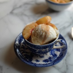 Spiced White Peaches with Ice Cream