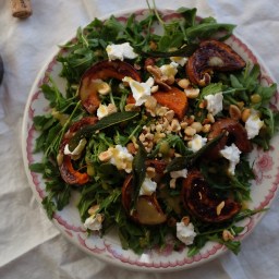 Honeynut Squash Salad with Fried Sage, Goat Cheese, & Hazelnuts