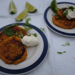 Sweet Potato Cakes with Scallions, Cilantro, & Lime