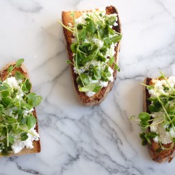 Ricotta Crostini with Pea Shoots & Mint-Chive Oil
