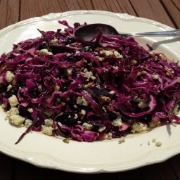 Clove-Spiced Red Cabbage Salad with Stilton, Dried Cranberries, & Pecans