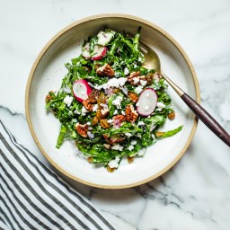 Collard Salad with Pickled Raisins, Pecans, & Feta